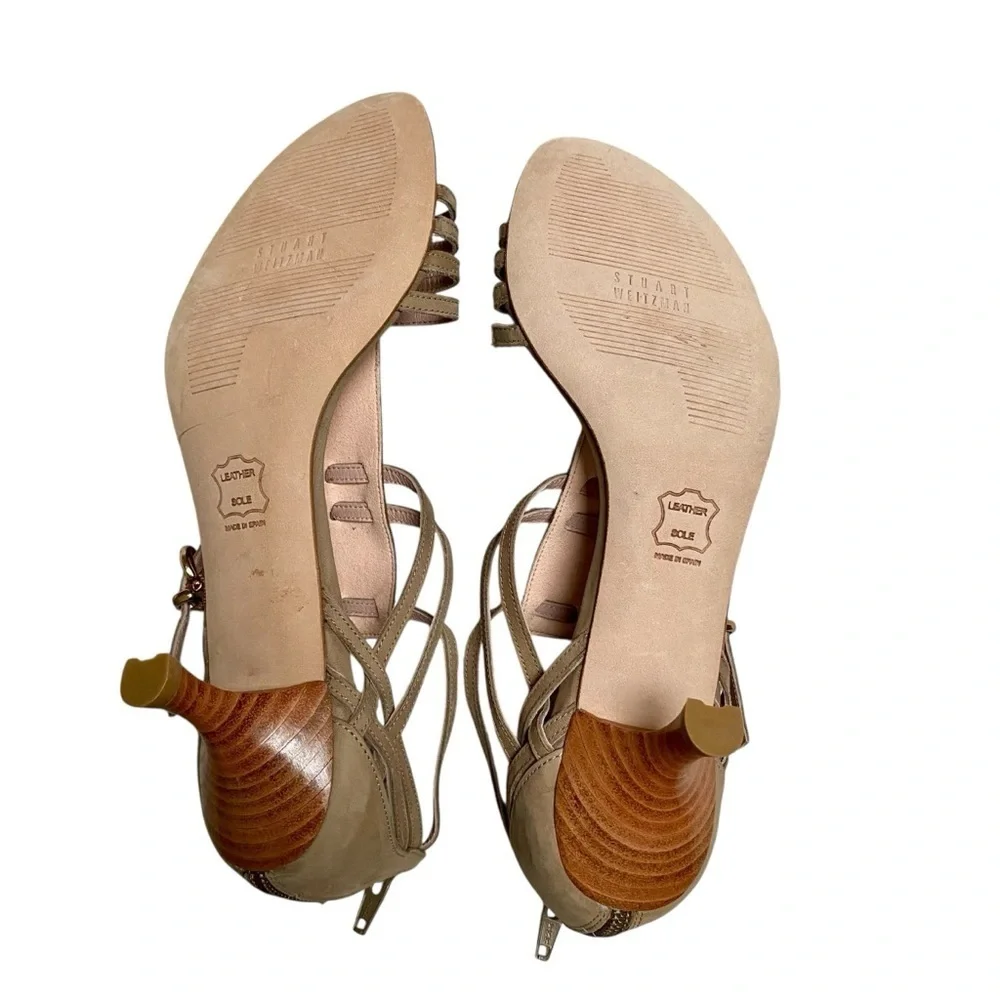 Stuart Weitzman Tan Nubuck Nuarache Gladiator Kitten Heel Sandals 7.5 - Picture 11 of 16